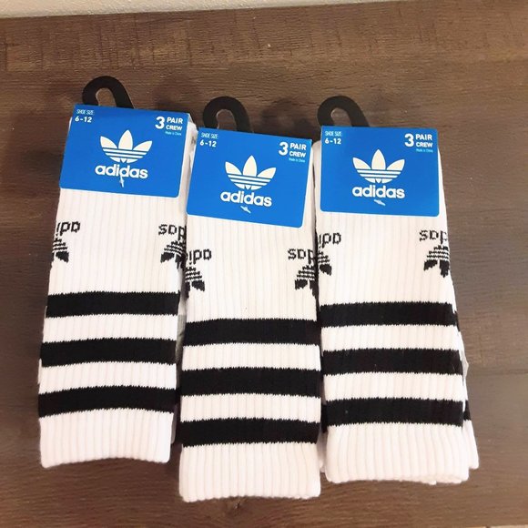 adidas Underwear & Socks Nwt Adidas Mens Crew Socks Black White 9